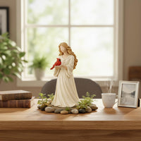 Angel Holding Cardinal Figurine Symbol of Love and Comfort for Mantelpiece