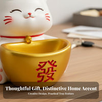Fortune Cat Key Tray Chinese Design Fortunate Cat Storage Bowl Maneki-Neko Figurine Holder Perfect Gift Decorative Trinket Dish