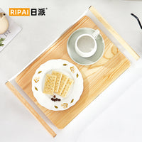 Wooden Rectangular Serving Tray with Handles for Bread and Snacks