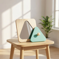Child-Centered Shape Matching Toy Easy-to-Grip Wooden Board with Mirror Sensory Stack and Sort Board Classic for Toddlers, Babies