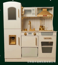 Golden Kitchen Wooden Pretend Play Kitchen Toy with Lights and Sound Effects