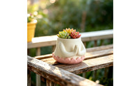 Sculptural Lotus Planter Nature-Inspired Planter with Hands Decorative Lotus Flower Pot Ceramic-Style for Windowsill, Desk, Shelf