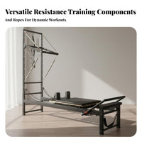 Pilates Reformer with Vertical Column 360° Rotating Base Pilates Core Training Bed Full Body Workout Deluxe Reformer Combo for Adults