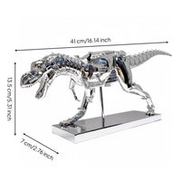 Shiny Tyrannosaurus Sculpture Long-Lasting Material Silver Dinosaur Figurine
