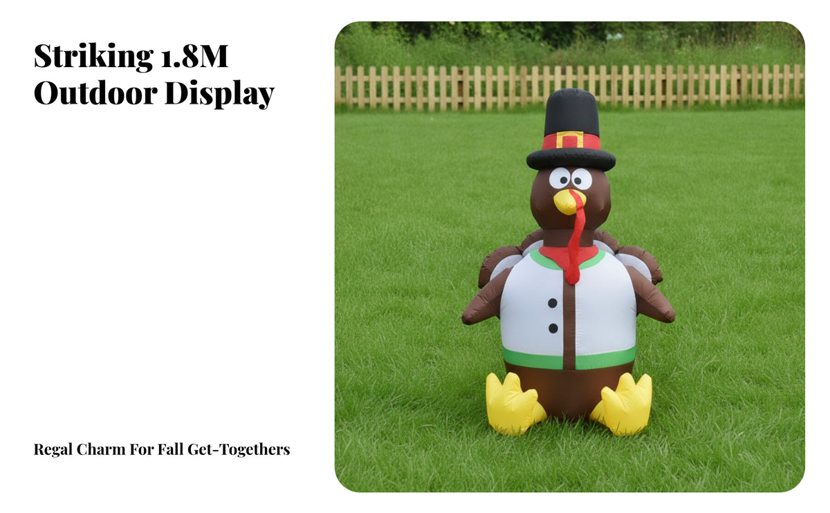 6ft Inflatable Turkey with Top Hat | Playful Cartoon Design, Festive Holiday decoration, for Yard
