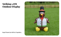 6ft Inflatable Turkey with Top Hat | Playful Cartoon Design, Festive Holiday decoration, for Yard