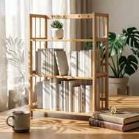 Bamboo Bookshelf Adjustable Slatted Bamboo Shelf Assembled Open Frame Bookshelf