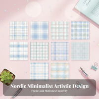 100 Pieces Plaid Memo Sheets Unique Patterns Checkered Background Paper Assorted Designs Grid Note Paper for Students, Crafters, School, Crafting
