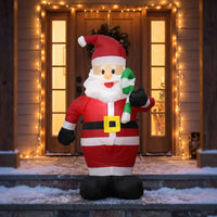 Santa with Candy Cane Upright Inflatable Santa with Candy Cane Yard Decoration Standing Holiday Decor Easy Setup