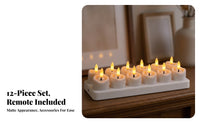 12 Pieces LED Tea Lights with Remote | Warm White, Tea Light Candles with Charging Base, Flickering, for Home Decor
