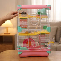 Hamster Cage Multi-Level Villa with Handle, 2-Tier Dwelling with Tunnel Toy, Secure Enclosure Suitable for Syrian and Dwarf Hamsters, Gerbils
