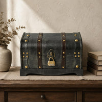 Decorative Wooden Chest Dark Gray Antique Design Chest Brass-Tone Hardware