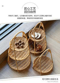 藤编创意多层果盘欧式干果盘零食糖果茶托盘篮饼干收纳茶几桌面用