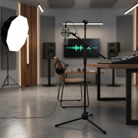 Sturdy Metal Construction Floor Audio Record Device Stand 360° Rotation Tripod Extended Mic Stand Lightweight and Portable Adjustable Audio Record Device Holder for Streamers, Singers, Musicians, Live Broadcasting, Stage Performance, Studio Recording
