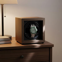 Walnut Wood Watch Winder Two-Way Rotation Automatic Watch Winder Timepiece Storage Universal Serial Bus Powered Blue Lighting