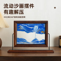 胡桃木流沙画摆件客厅桌面中古风轻奢高档玄关酒柜电视柜装饰礼品