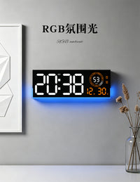 新品夜光创意时钟客厅挂钟简约现代LED数字钟表两组闹钟6696