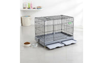 Easy to Clean Dog Crate with Slide-out Tray Sturdy Rolling Pet Enclosure Top and Front Doors Cat Playpen with Wheels for Indoor