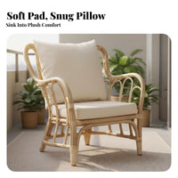 3 Pieces 3-Piece Rattan Breakfast Set Comfortable Padding 3-Piece Seating Group Pastoral Design Easy to Clean for Adults