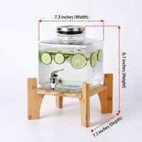 Glass Water Dispenser with Metal Stand, Square Juice Dispenser with Metal Tap, Light Frosted Crystal Pattern Beverage Dispenser