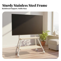 Rolling TV Mount Cart Universal Fit Mobile TV Stand Full-rotation Wheels Casters Portable Television Trolley with Stainless Steel and Wood-grain Shelves for Suitable for Conference Room Small Areas Home Decoration Office Use
