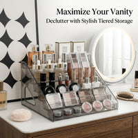 Tiered Display Shelf Desktop Organizer, 5 Clear Riser for Makeup Vanity, Cosmetics Storage Stand, Acrylic for Collectibles