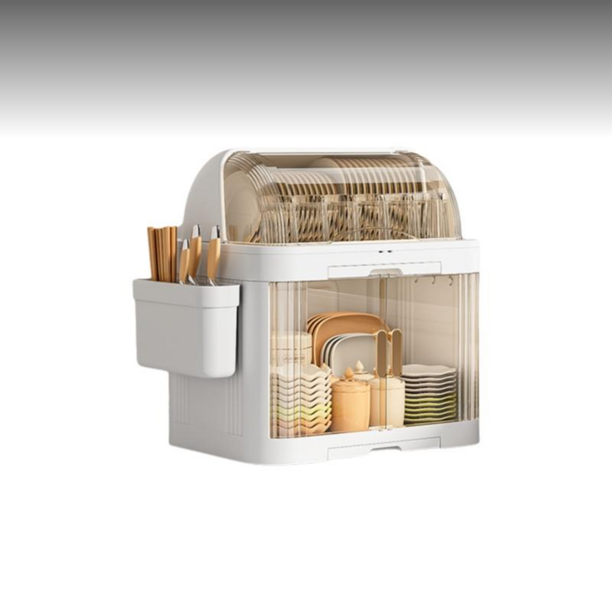 2-Tier Dish Storage Cabinet with Lid and Draining Rack