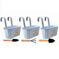 3 Pieces Rustic Metal Planter Hooked Handles Garden Decor for Railing, Support