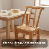 Traditional Low-Back Chair Engraved Backrest Armless Wooden Chair for Homeowners