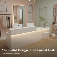 Modern Reception Desk Sturdy Construction Commercial Checkout Counter Scratch-resistant Surface Store Counter with Wood Grain and Marble Texture Suitable for Retailers Business Owners Workplaces