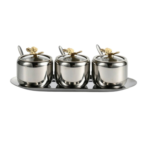 3 Pieces Condiment Jar Set with Space-Saving Tray Seasoning Box Set Seasoning Box with Cover for Kitchen Counter