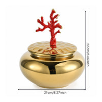 Tabletop Container with Coral Ornament Glossy Ceramic Jar with Lid Versatile Decorative Jar for Bedroom