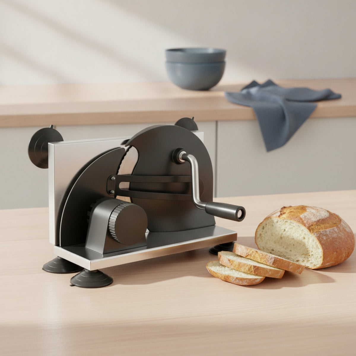 Adjustable Manual Bread Cutter Foldable Bread Cutter with Suction Feet Stainless Steel Compact for Home Bakers, Families, Kitchen