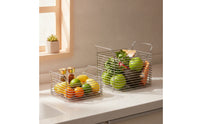 Rust-Resistant Stackable Wire Basket Heavy-Duty Metal Storage Basket with Handles Easy Access Lightweight for Kitchen Cabinet