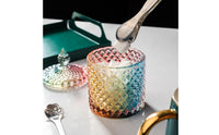 Geometric Pattern Candy Jar Gold Accent Vintage Design Sugar Bowl