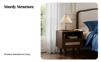 Nightstand with Rattan Drawer Retro Design Rattan Front End Table for Homeowners