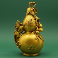 Protective Lion Golden Chan Gourd Statue Symbol of Health Copper Gourd Ornament