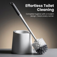 Wall Mounted Toilet Brush Set with Holder No Drill, Accessories Long Handle Deep Cleaning for Homeowner, Curved Scrubber with Base