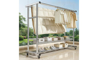 Stainless Steel Clothes Drying Rack Floor-Standing Clothes Drying Rack with Wheels Double Rod Multi-Tier for Families, Apartment Dwellers, Laundry Room, Balcony