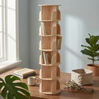 Wooden Rotating Bookshelf Floor Standing Bookcase Unit Cylindrical 360 Degree Revolving Bookcase