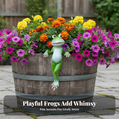 Resin Frog Statue Cute Design Funny Resin Frog Creative Poses Flower Pot Statue for Balcony, Desktop