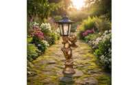 Resin Cherub Statue with Lantern Weather-Resistant Angel Statue with Lantern Dusk to Dawn Sculpture Sculpted for Patio, Lawn