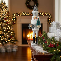 Solid Wood 42cm Wooden Nutcracker Artisan-Made Silver Glitter Nutcracker Holiday Decoration for Collectors, Mantelpiece, Home Decor, Tabletop