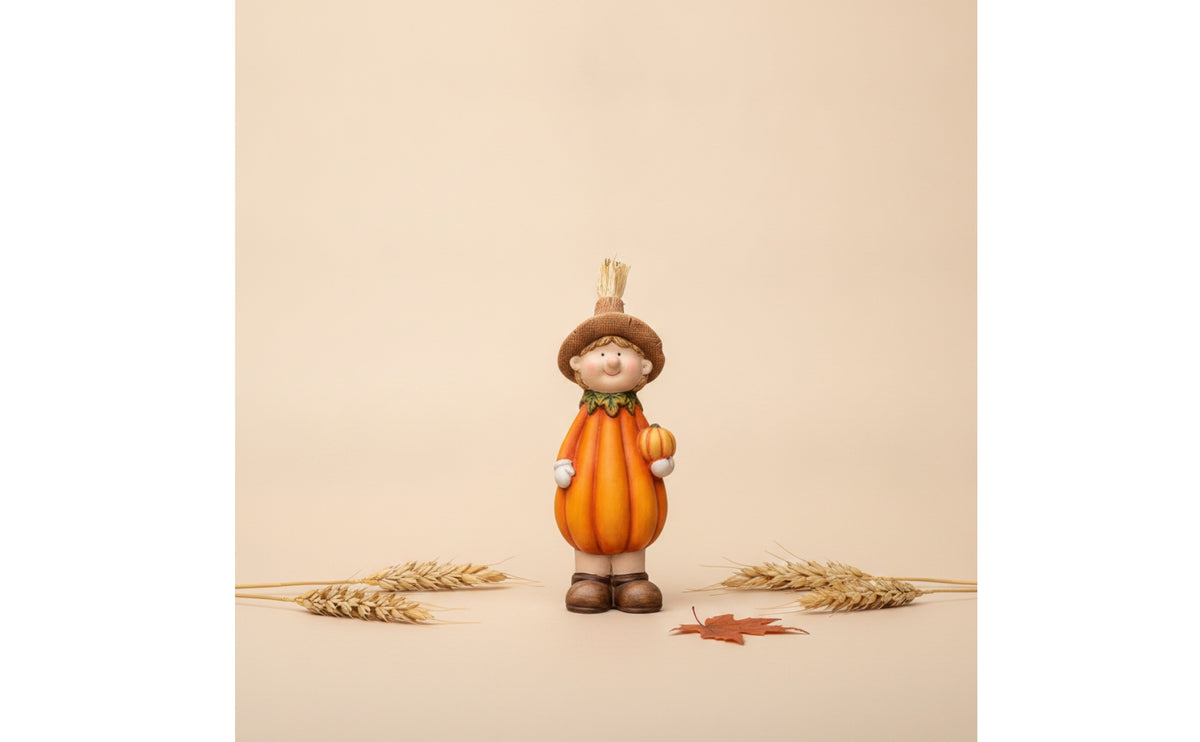 3 Pieces Pumpkin Scarecrow Figurine Hand-Painted Ceramic Pumpkin Figure Whimsical Scarecrow Statue with Hat for Tabletop, Shelf, Entryway