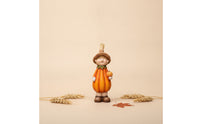 3 Pieces Pumpkin Scarecrow Figurine Hand-Painted Ceramic Pumpkin Figure Whimsical Scarecrow Statue with Hat for Tabletop, Shelf, Entryway