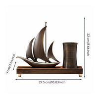 Sailboat Sculpture Pen Stand Luxury Gift Boat Model Desk Organizer Wooden Base