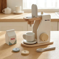 Kids Wooden Coffee Maker Toy Children's Toy Coffee Machine with Accessories Minimalist Pretend Kitchen Appliance with Accessories Smooth for Toddlers, Playroom
