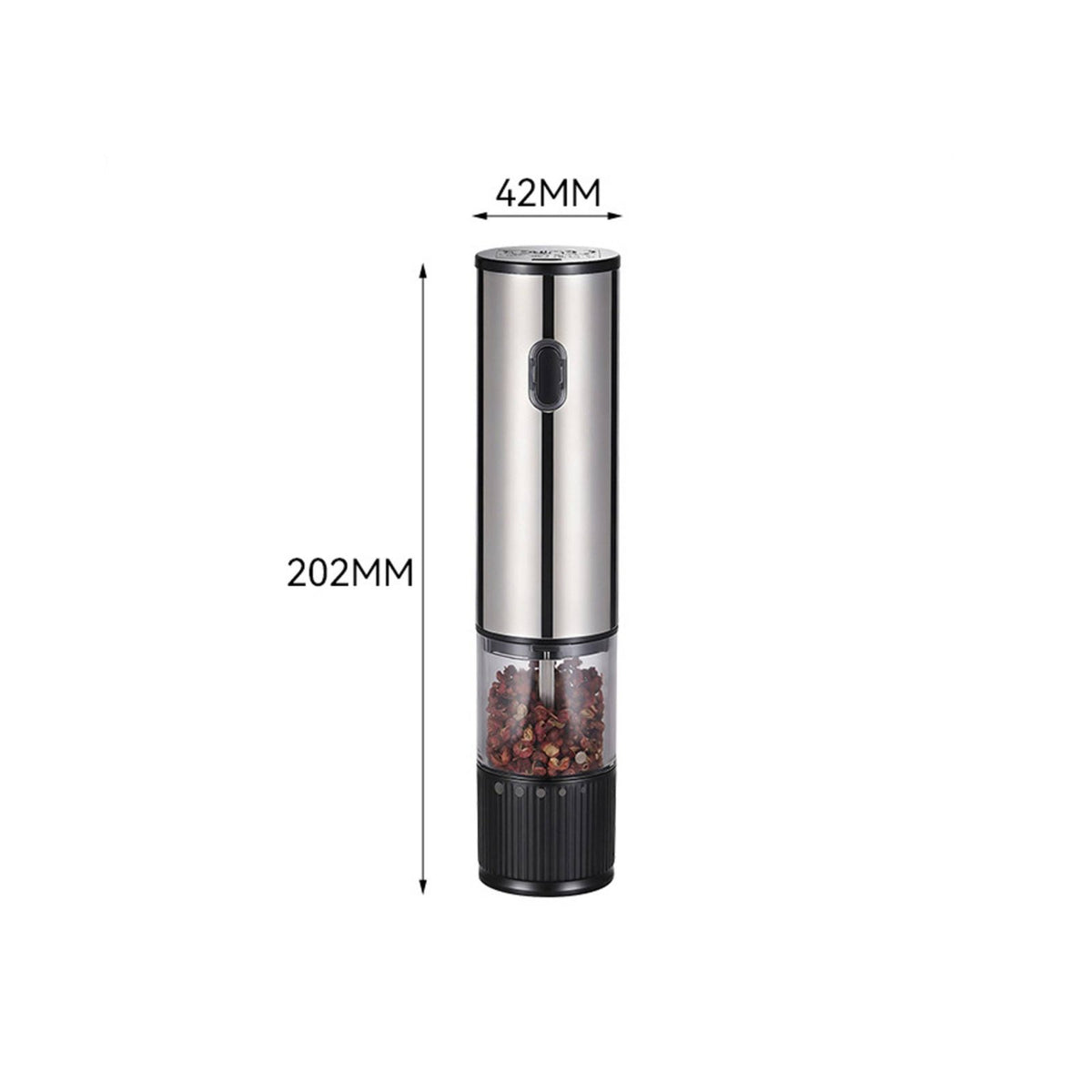 Adjustable Coarseness Electric Pepper Grinder Single-Hand Operation Automatic Seasoning and Pepper Grinder Transparent Chamber Kitchen Appliance Rechargeable for Barbecue