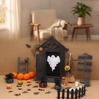 Aged-Finish Miniature Door with Accessories Rustic Dollhouse Door Kit Mini Halloween Miniature Set Wooden for Crafters, Diorama