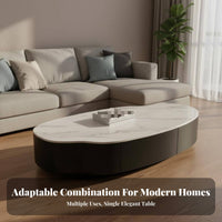 2 Pieces Mango and Drum Nesting Tables Italian design Coffee Table Irregular Shape With Storage Drawer for Adults, Small Spaces